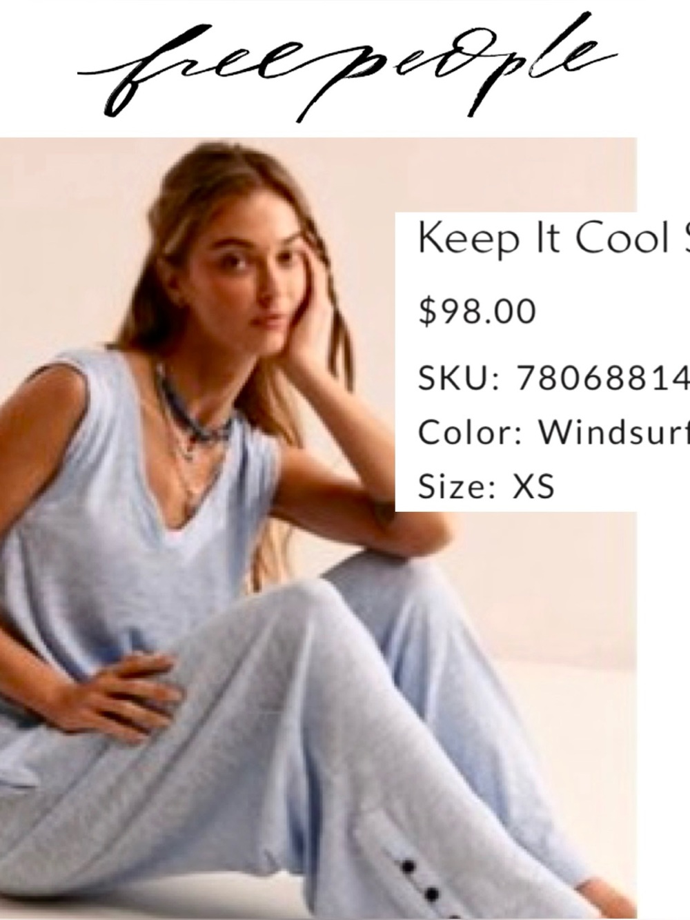 NWT Free People Keep It Cool Set Sz XS in color Windsurfer